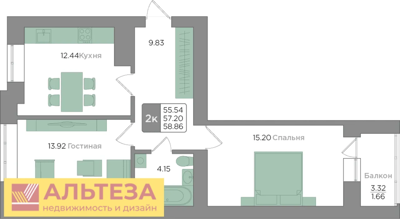 Купить 2-к квартиру стоимостью 5.3 млн. рублей., общей плащадью 58 кв.м из  них 30 кв.м жилая, в Калининграде на Новгородской улице, дом 3Ак5